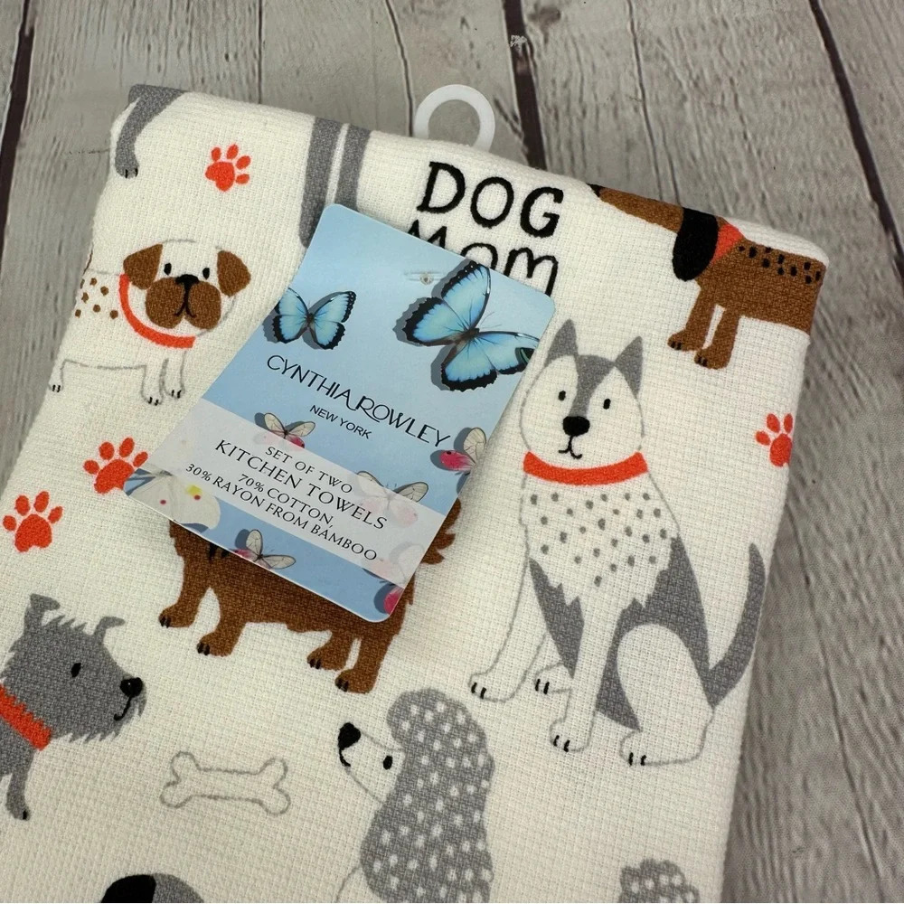 NWT cynthia rowley set of two kitchen towels dog mom - Picture 3 of 8